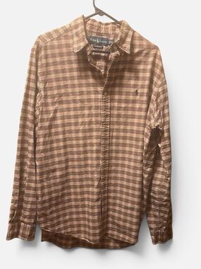 Ralph Lauren Brown and Cream Plaid Long-Sleeve Button-Down Shirt